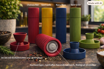 pfeffermühle modern gewürzmühle keramik salzmühle manuell pfeffermühle design küchenaccessoire modern pfeffermühle Chelsea Rot 3d gedruckt gewürzmühle handgefertigte pfeffermühle minimalistische küche geschenkidee küche